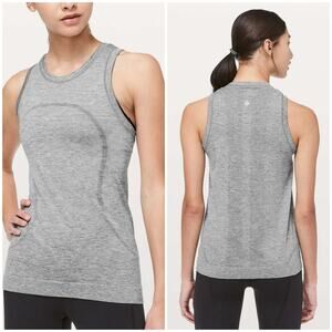 Lululemon Swiftly Breeze Tank Relaxed Fit Slate Grey White Size 8 Mesh Gym Run